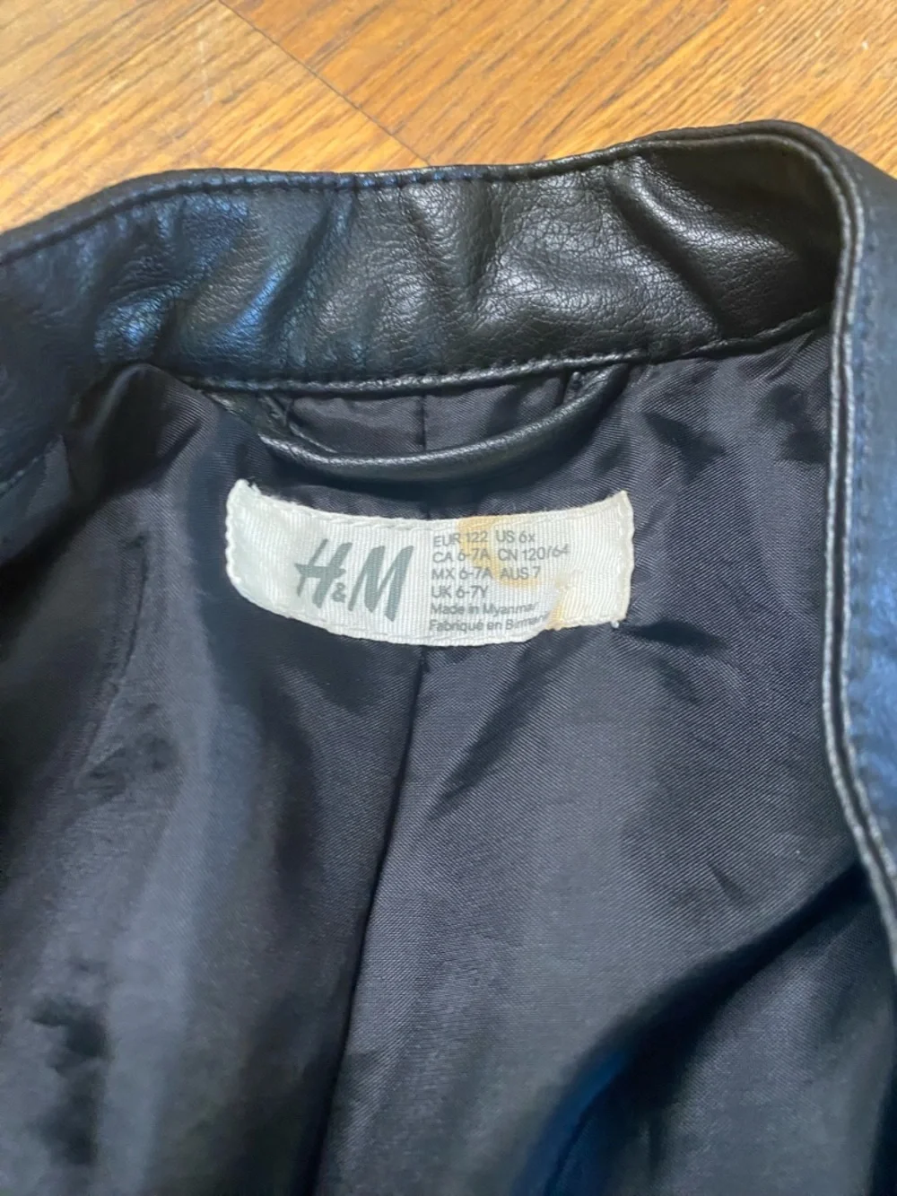H&M Girls Black Faux Leather Moto Jacket Size 6-7y